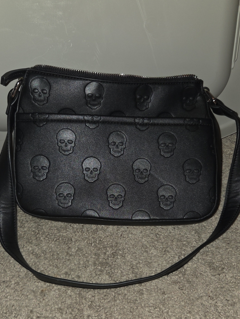 Black Skull-Embossed Hand Bag